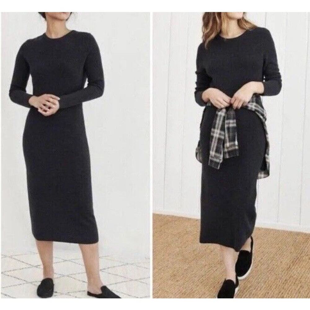 Jenni Kayne Size S Long Sleeve Merino Wool‎ Thermal Sweater Dress Charcoal Gray